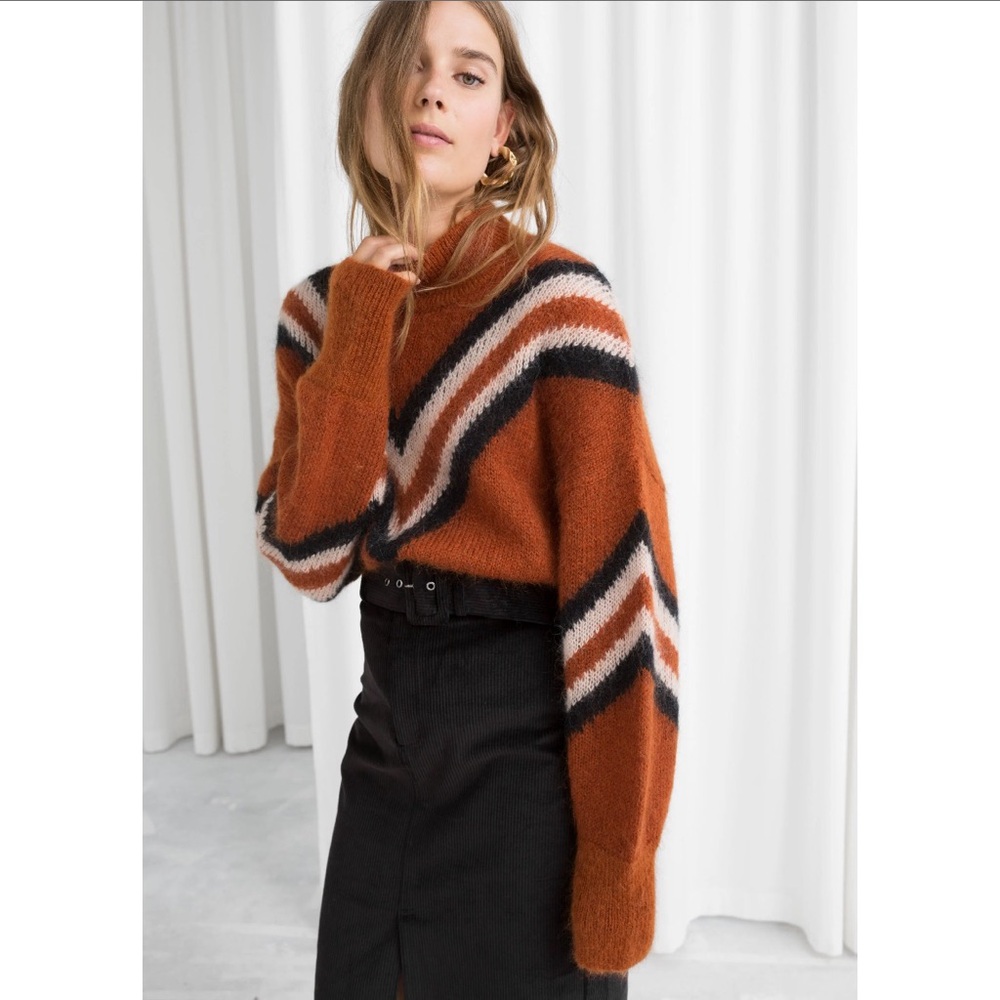 & Other Stories Rust Chevron Turtleneck Sweater